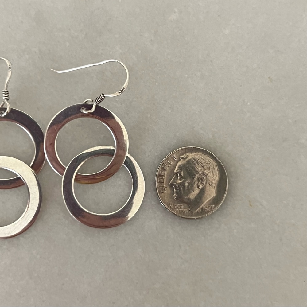 Sterling Silver Flat Double Ring Dangle Earrings - image 5